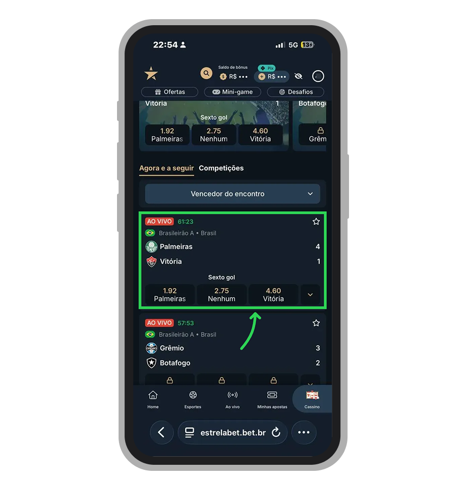 Clique em um dos eventos ou navegue pelos campeonatos
