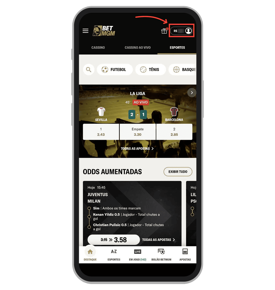 Acesse o menu da conta 