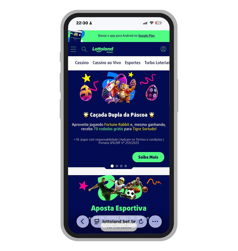 A página inicial do site Lottoland com seção de apostas esportivas