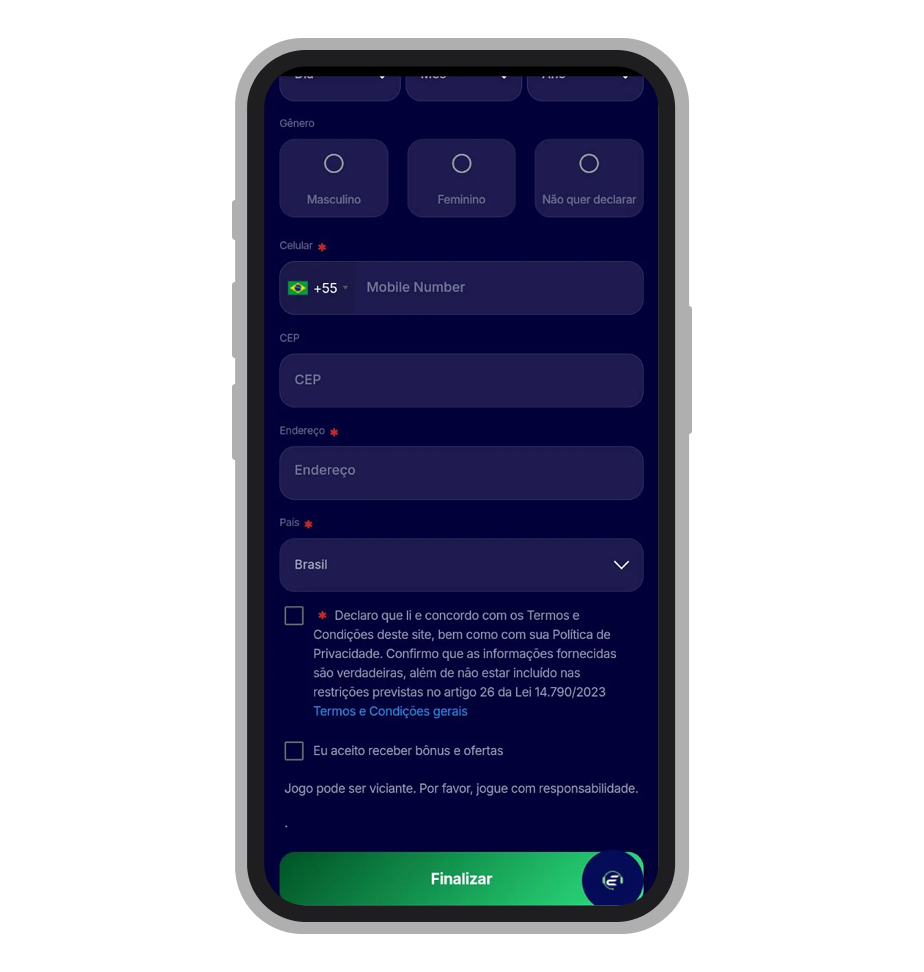 Preencha o formulário e toque em Finalizar