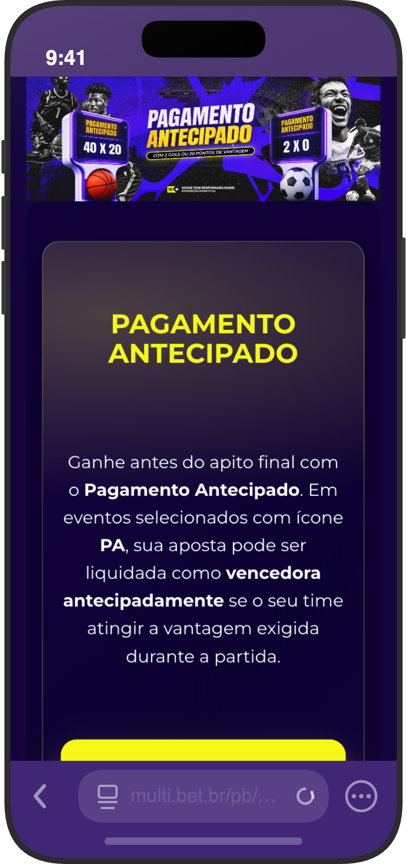 Promoção Pagamento Antecipado da Multibet para futebol e NBA