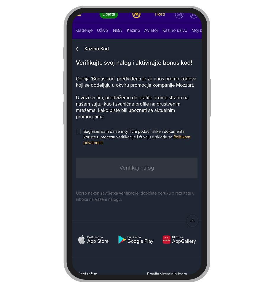 MozzartBet verifikacija