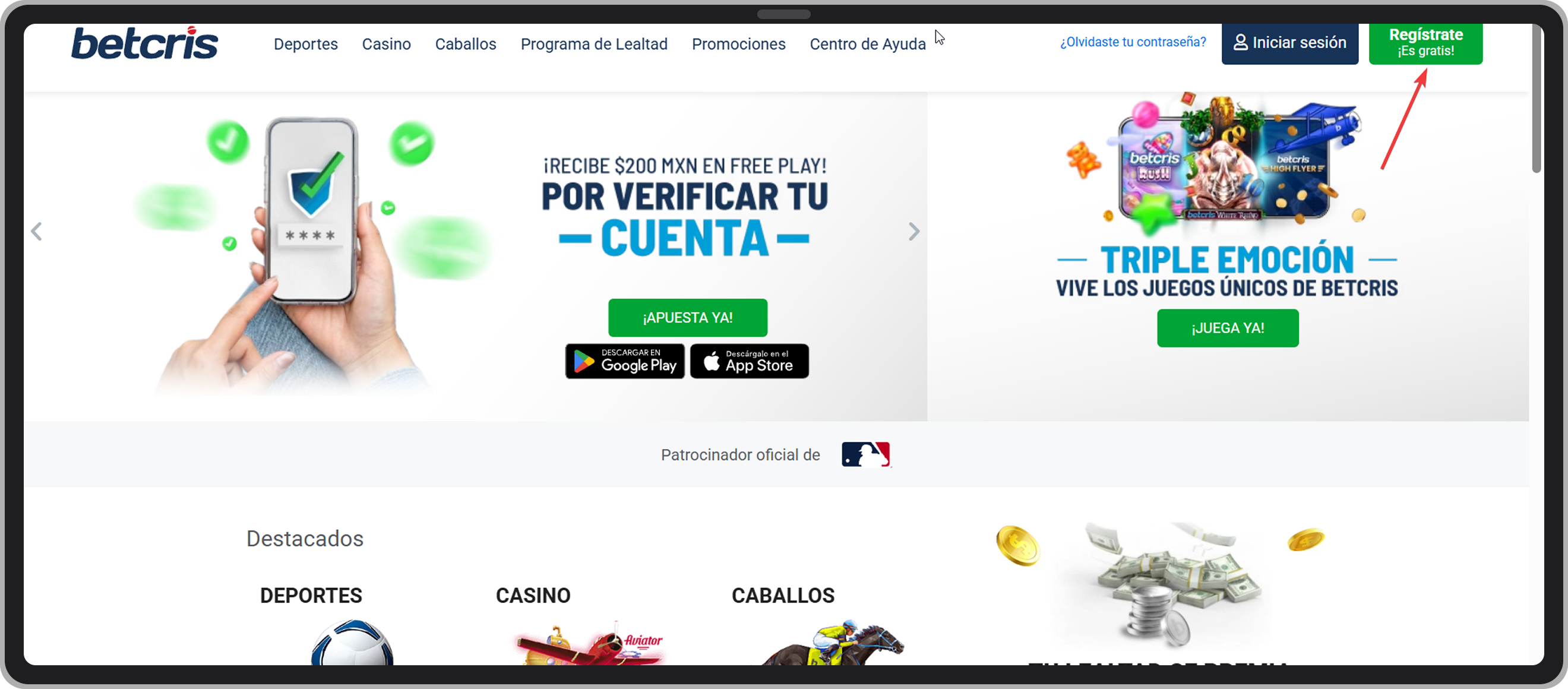 Página de inicio. Betcris