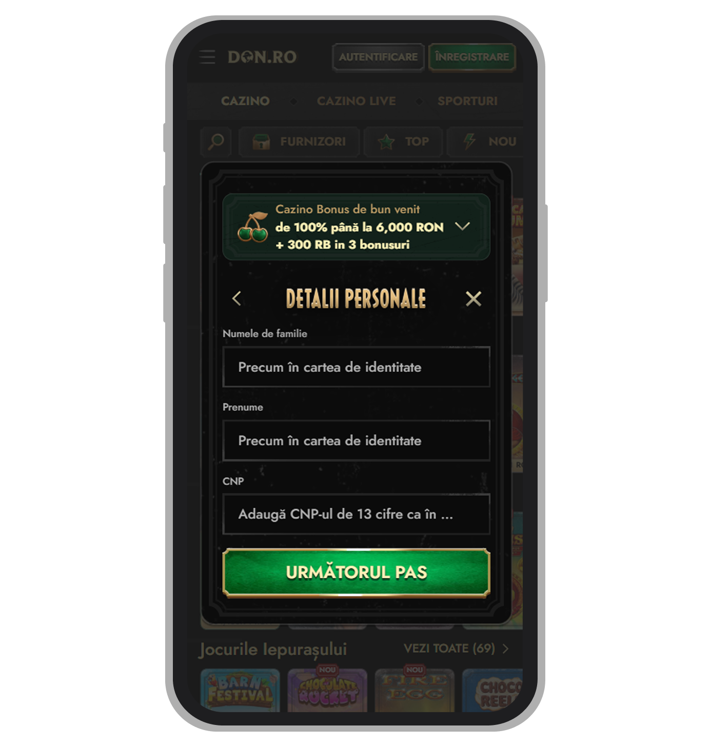 introducerea datelor personale