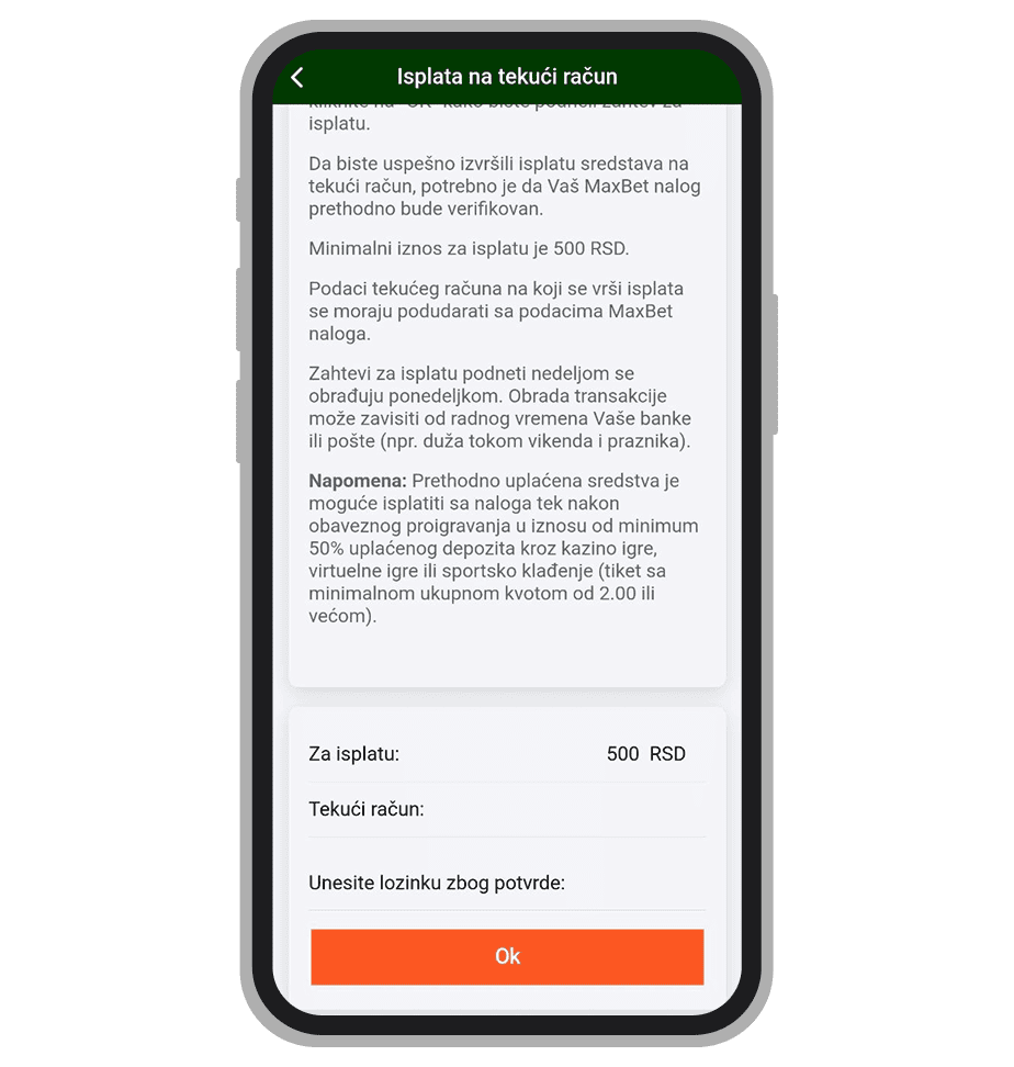 MaxBet isplata na tekući račun