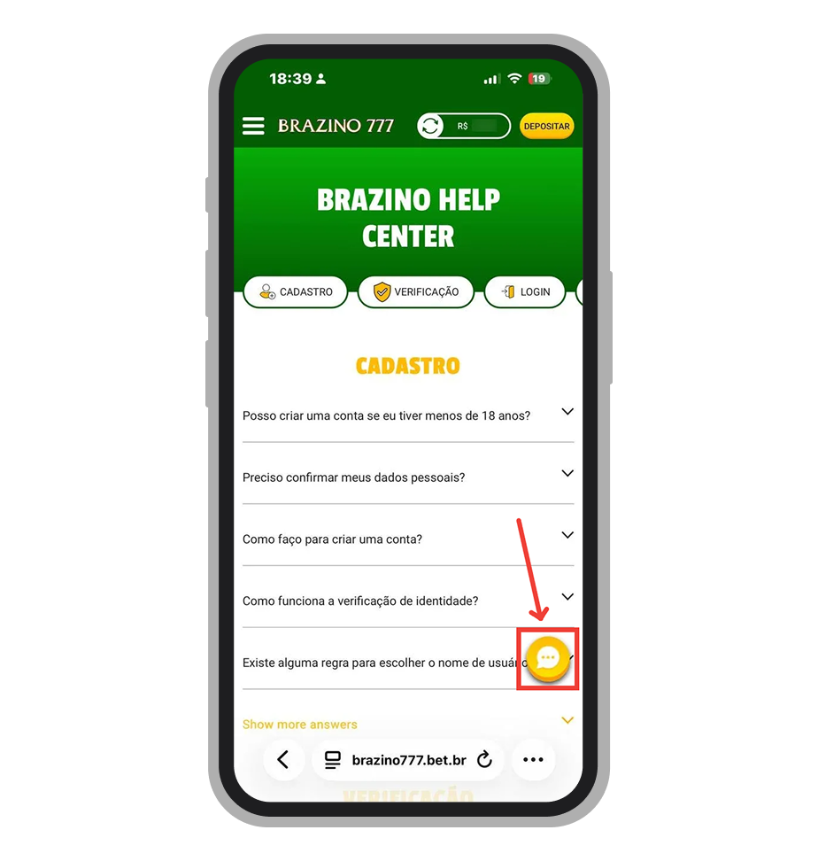 Clique no ícone de chat no canto inferior direito da tela