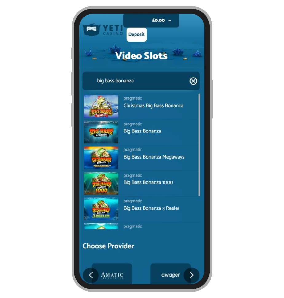 Game catalogue at Yeti Casino