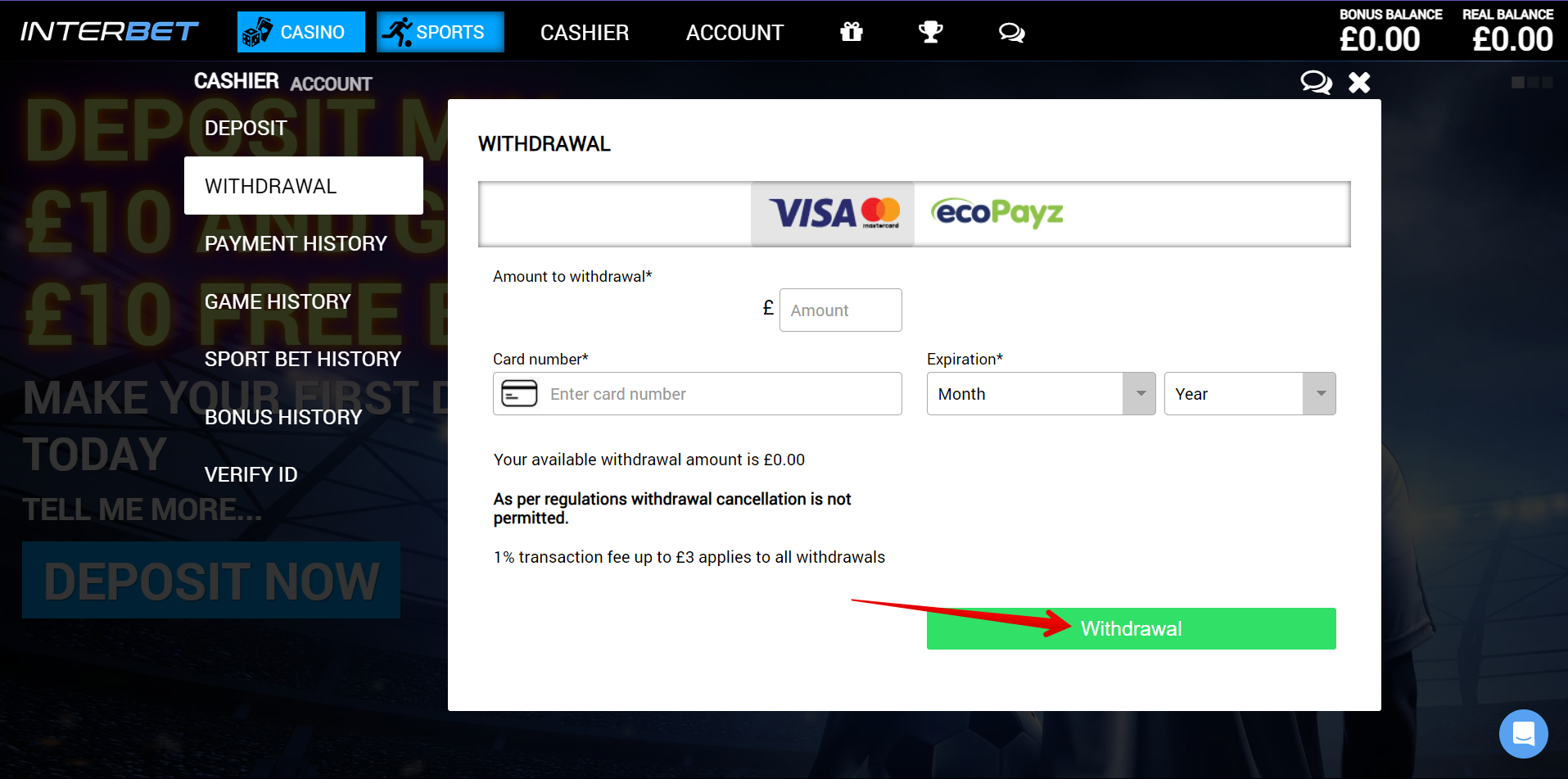 Click on “Withdrawal” to complete the process