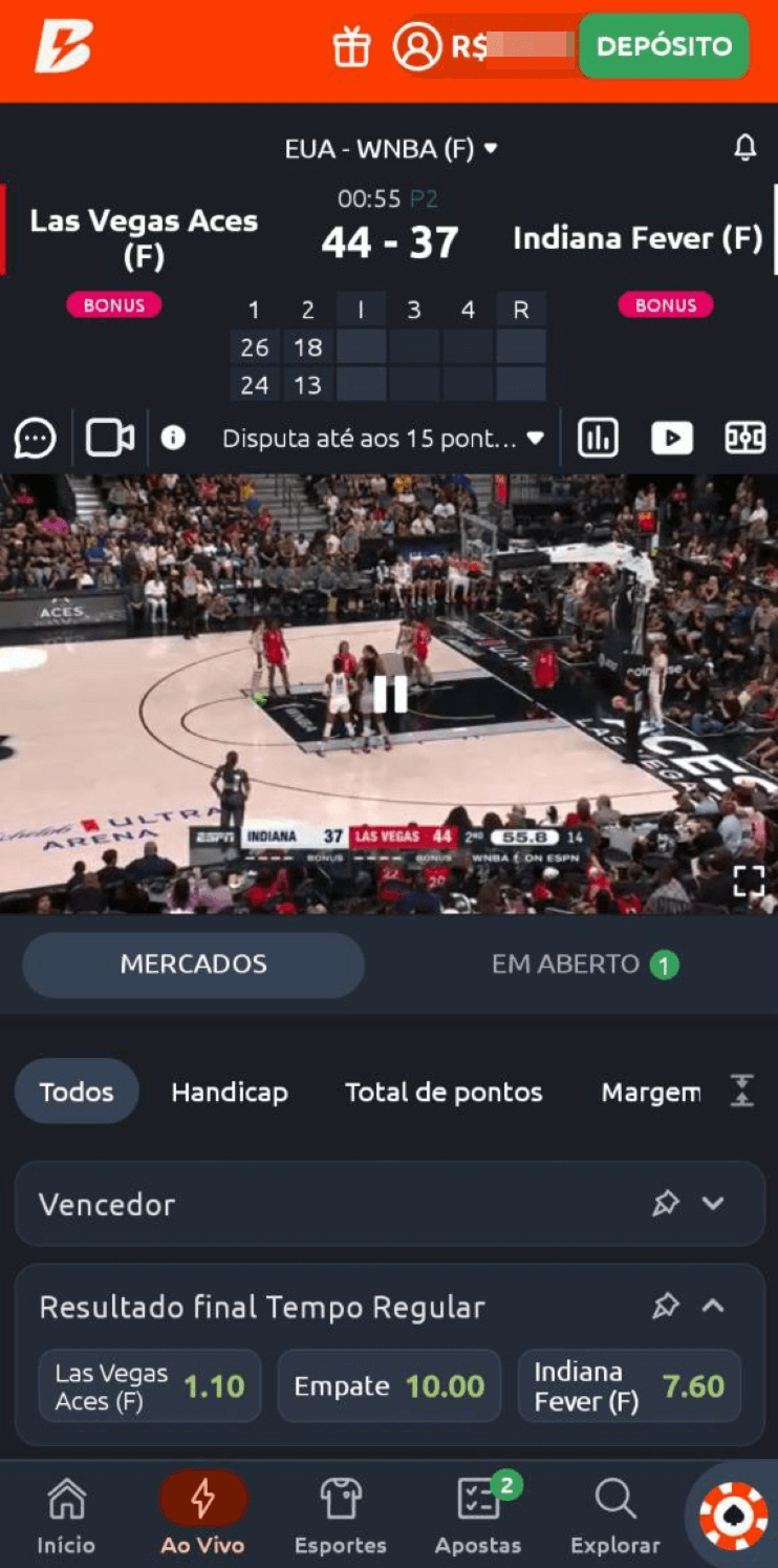 Transmissão ao vivo no app