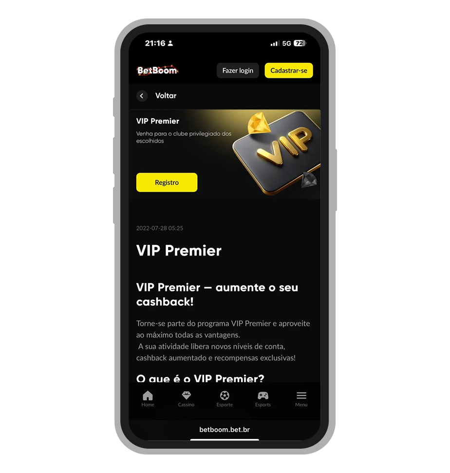 Programa de fidelidade VIP Premier da BetBoom 