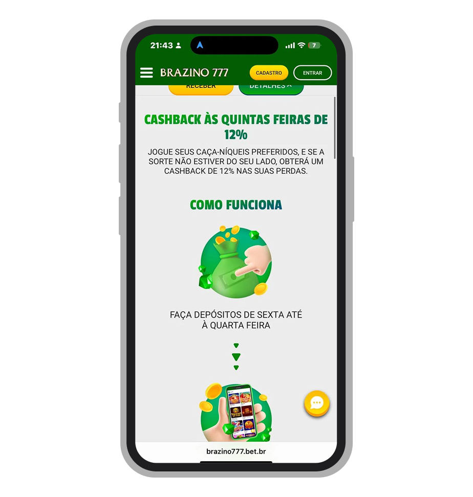 12% de Cashback nas perdas na Brazino777