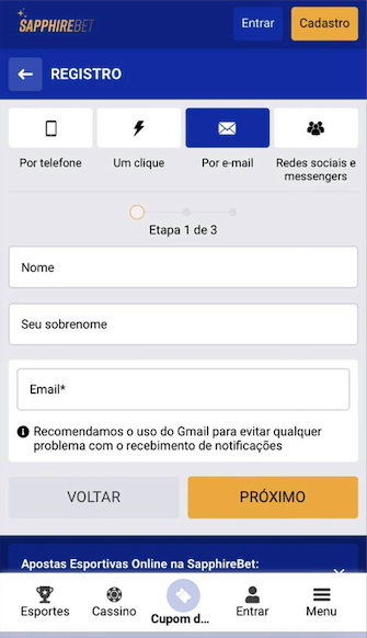 Inscrição por e-mail