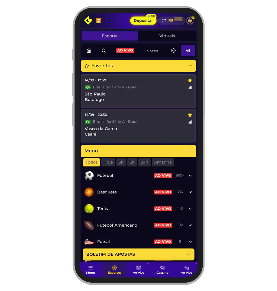 No Multibet app você pode criar a sua lista de eventos favoritos