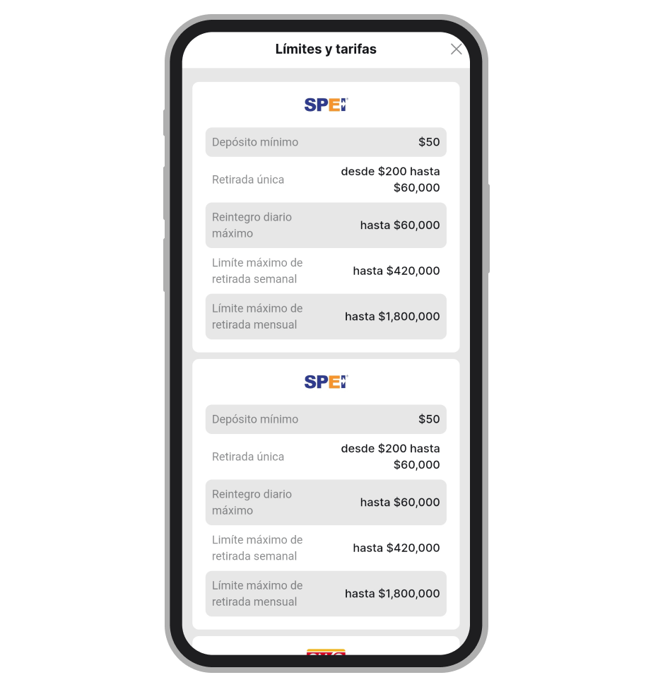 Sección de retiros App Betmaster