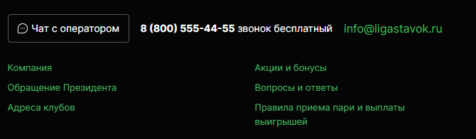 Правила приёма выигрышей в подвале сайта «Лиги Ставок»