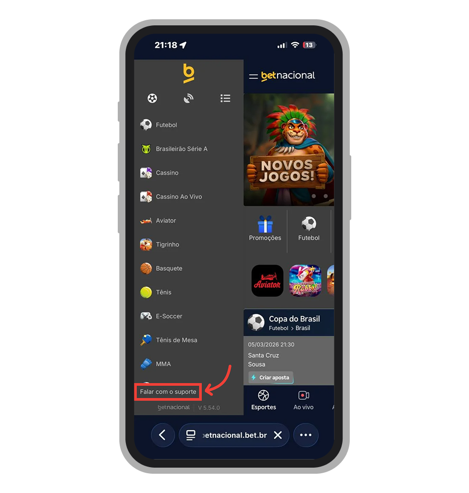 Toque em "Falar com o suporte"