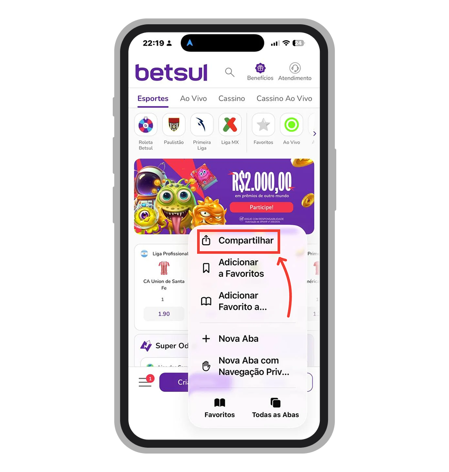 Toque no botão "Compartilhar" 