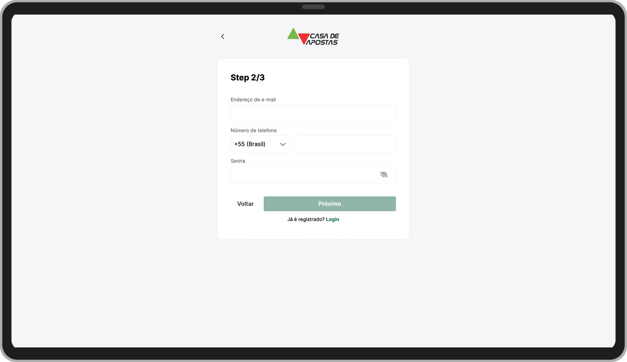 Insira o seu e-mail e celular