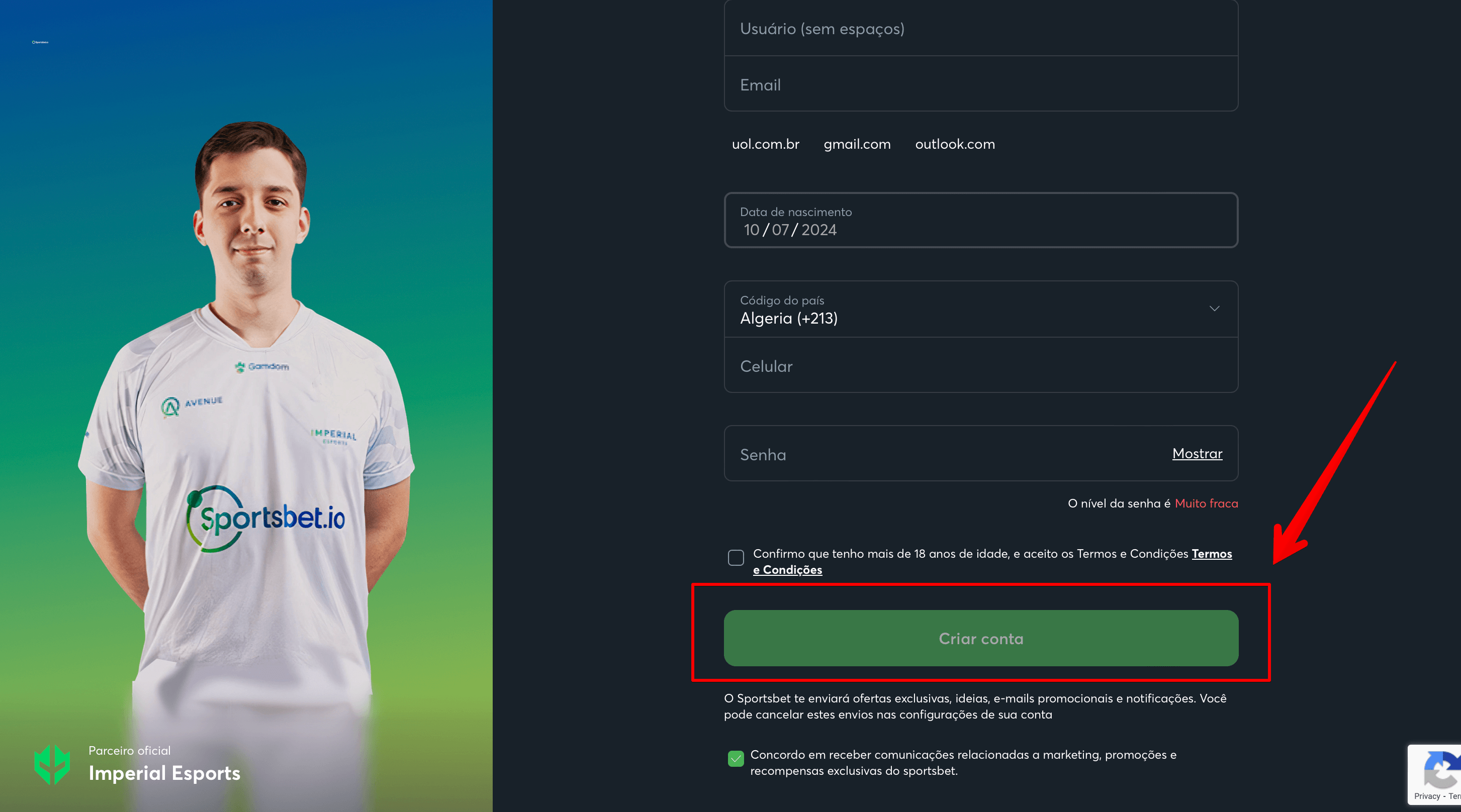 Confirme a criação da conta