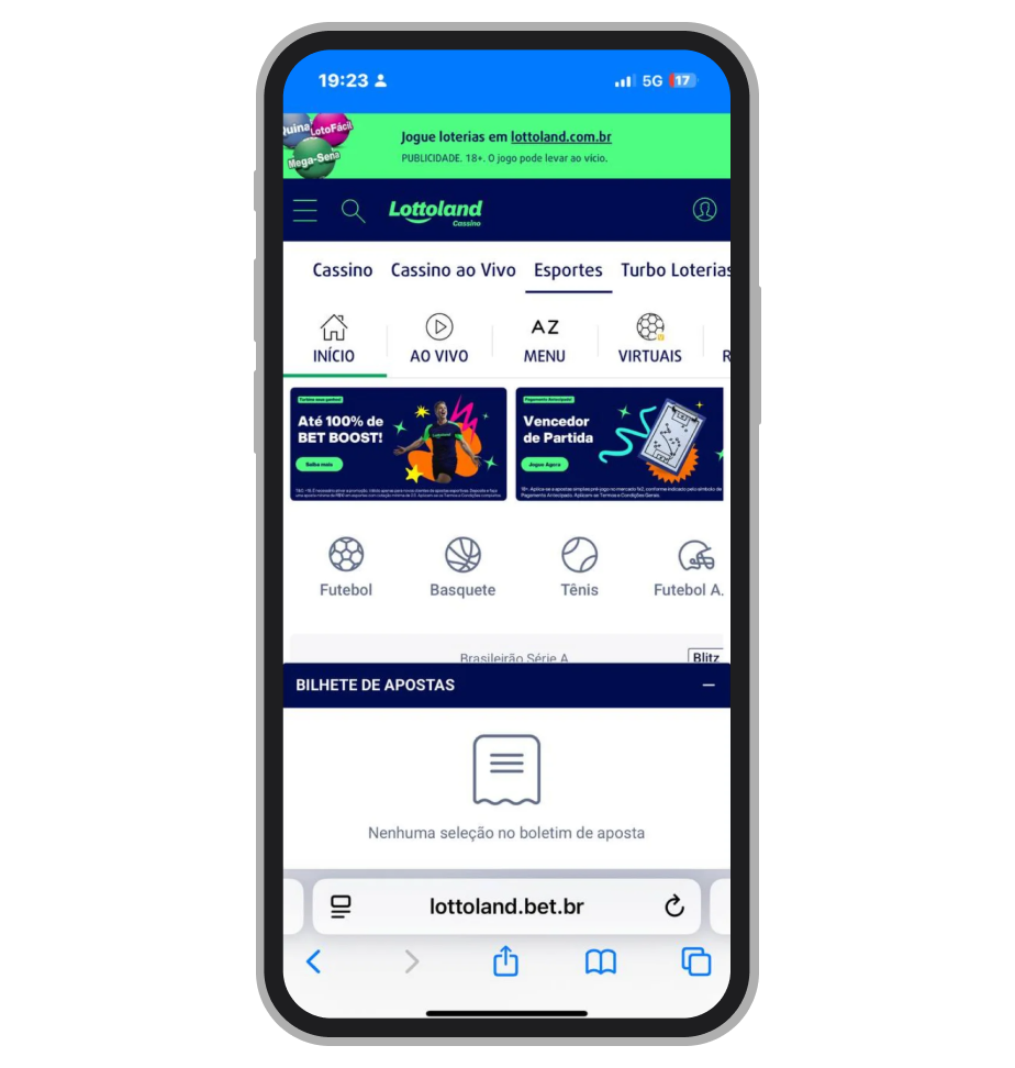 A seção de apostas esportivas na Lottoland