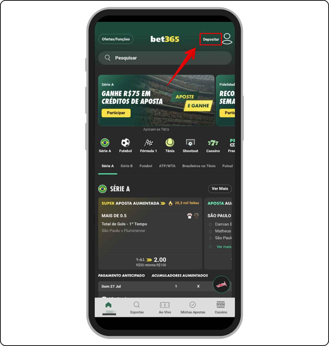 Botão “Depositar”