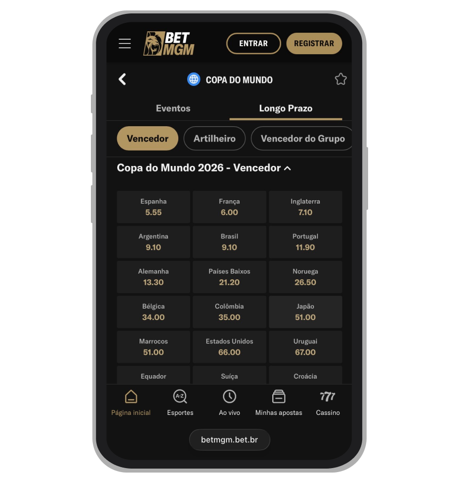Mercado de vencedor na BetMGM