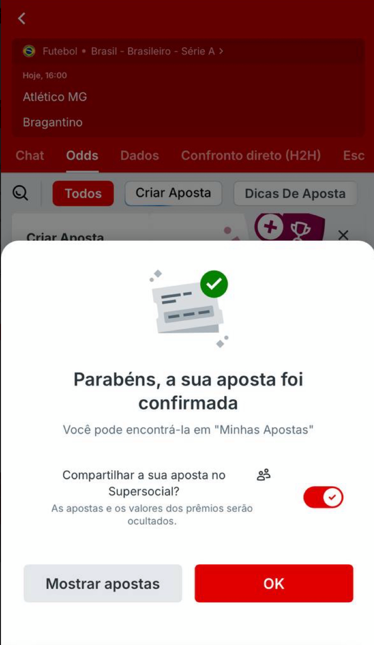 Aposta confirmada