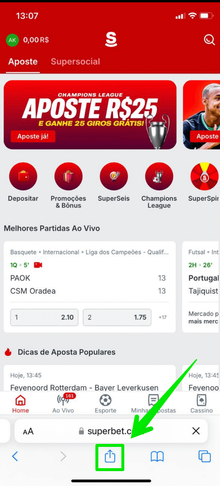 Toque no botão “Compartilhar”