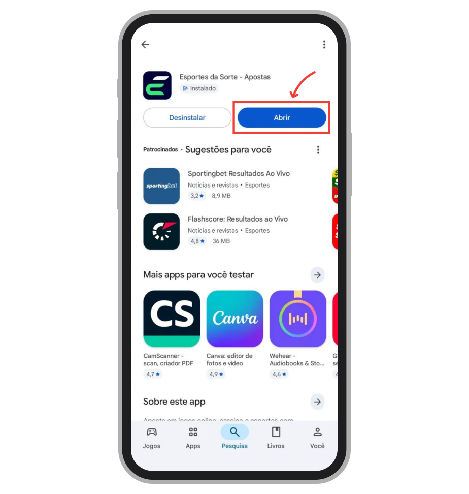 Pode acessar a plataforma pelo app 