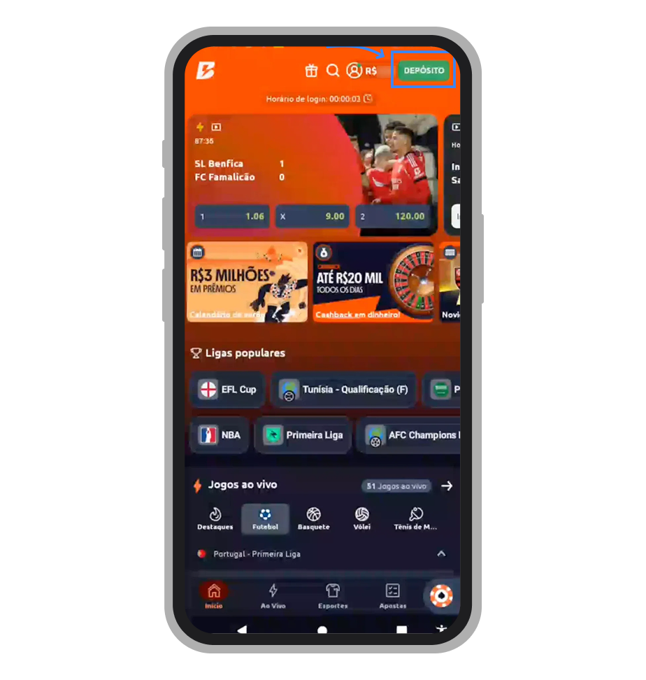 Clique no botão “Depósito” 