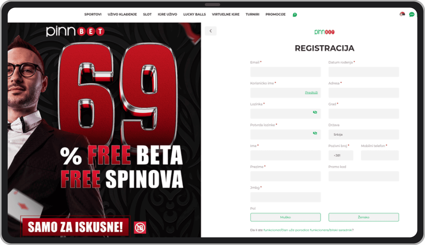 PinnBet unos podataka