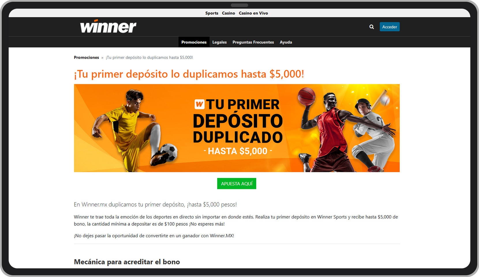 Bono de bienvenida. Winner