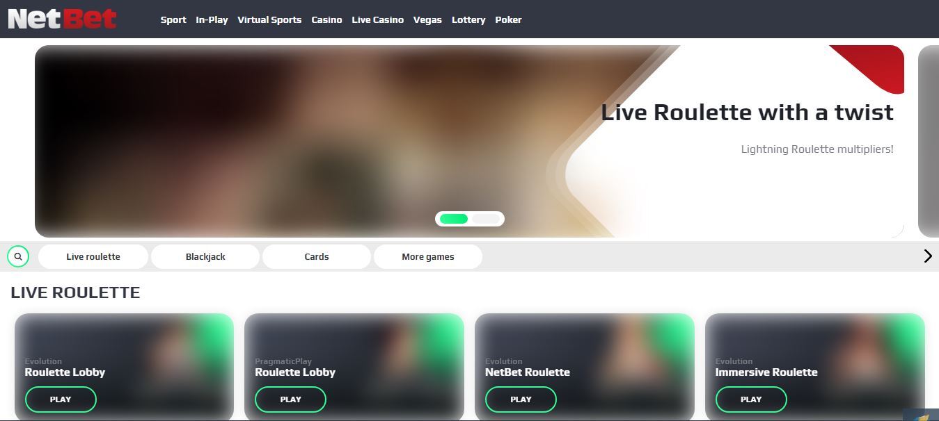 Live casino homepage