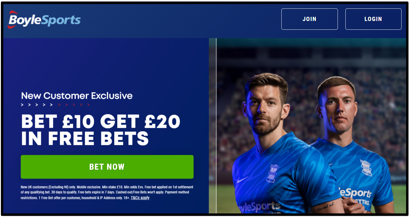 Bet £10 for a £20 Boylesports Free bet