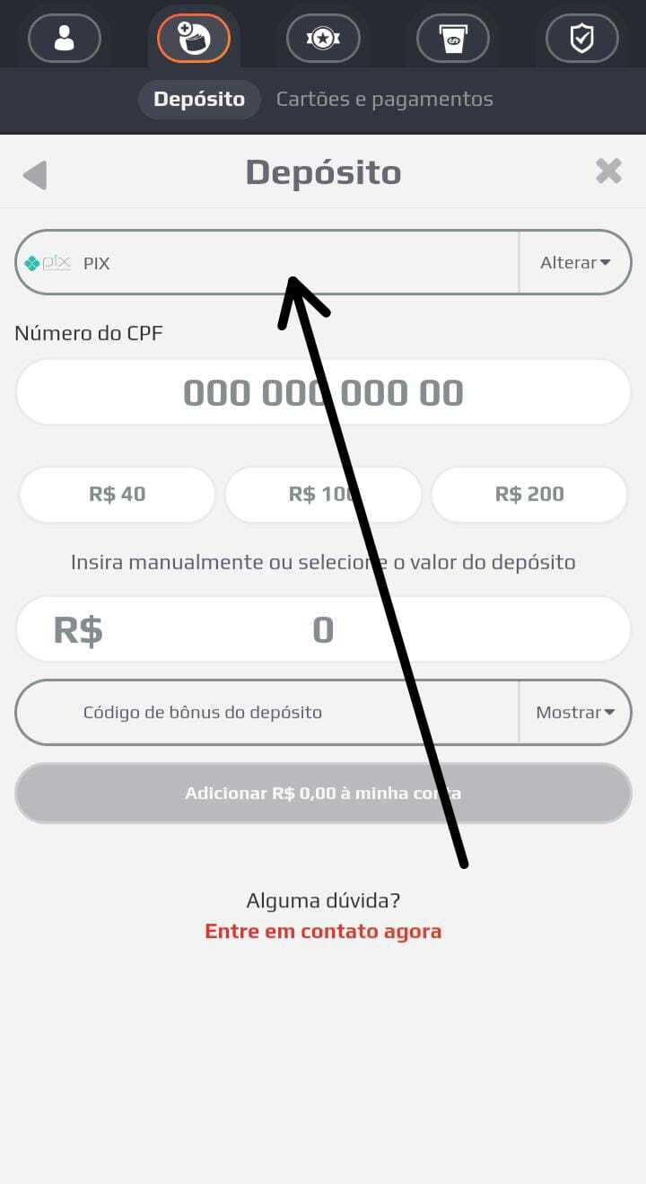 Escolhe o método de pagamento com depósito mínimo