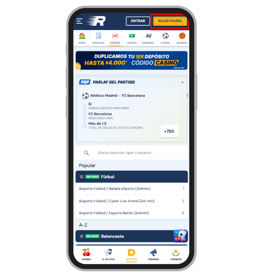 El botón de registrarse