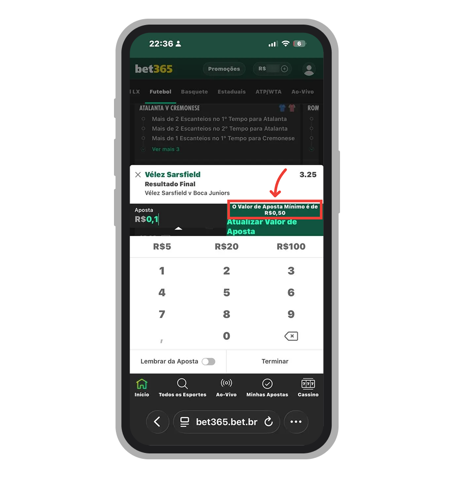 Valor da aposta mínima na Bet365 é de R$ 0,5