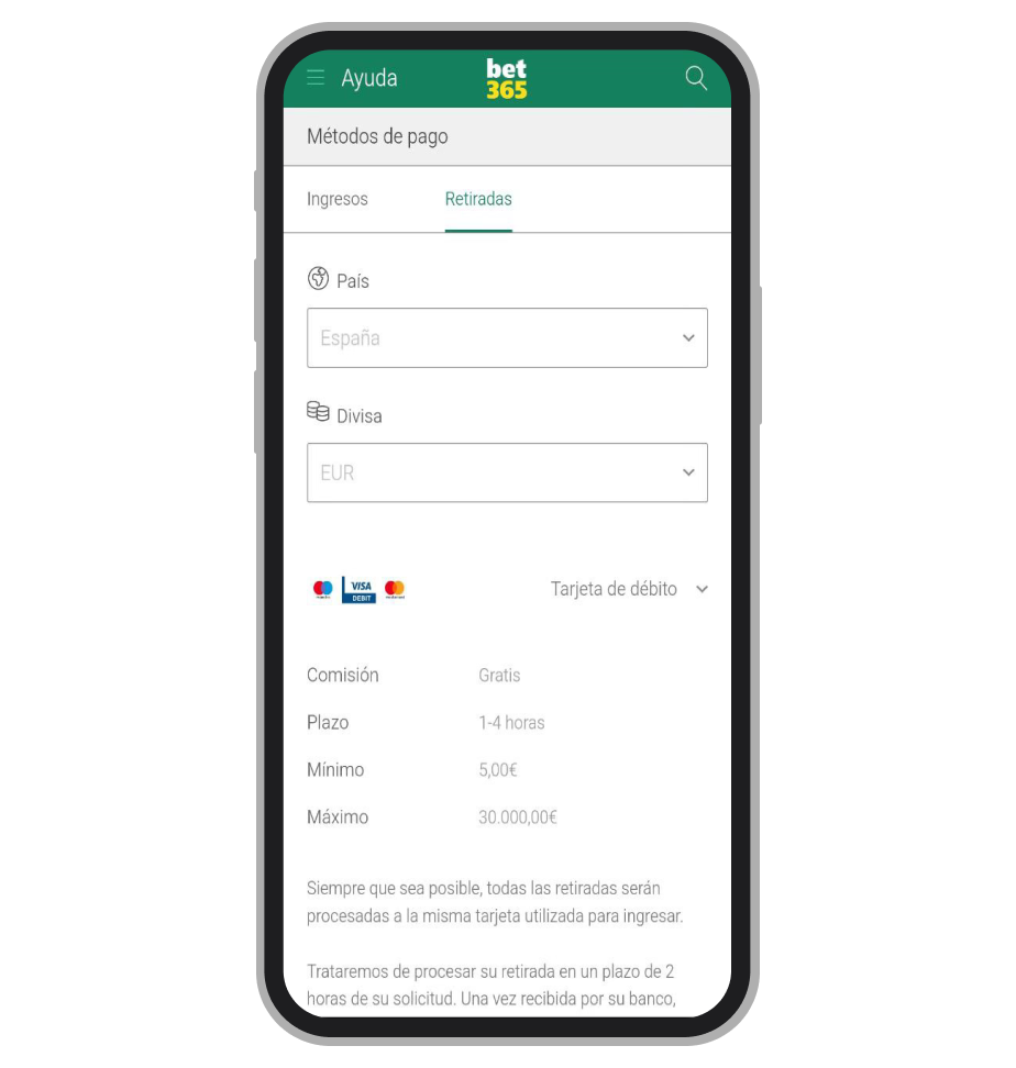 Métodos de pago en Bet365