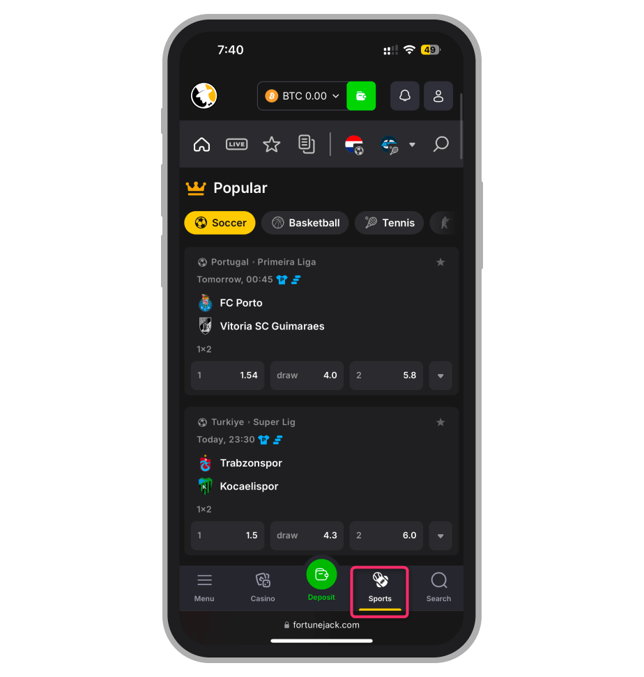 Линия в FortuneJack