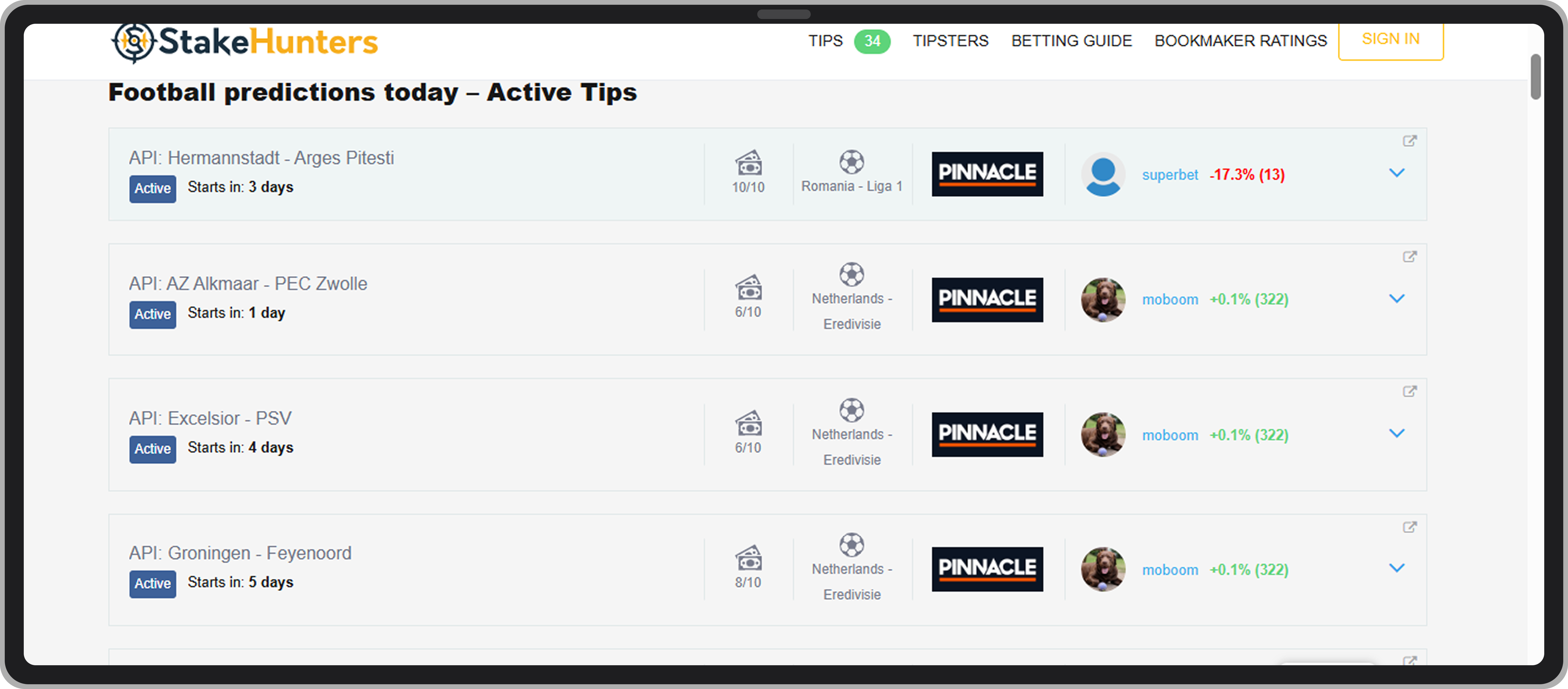 Линия типсов на футбол в StakeHunters