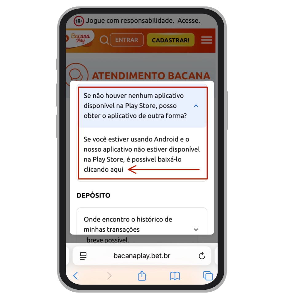 App para Android do BacanaPlay cassino