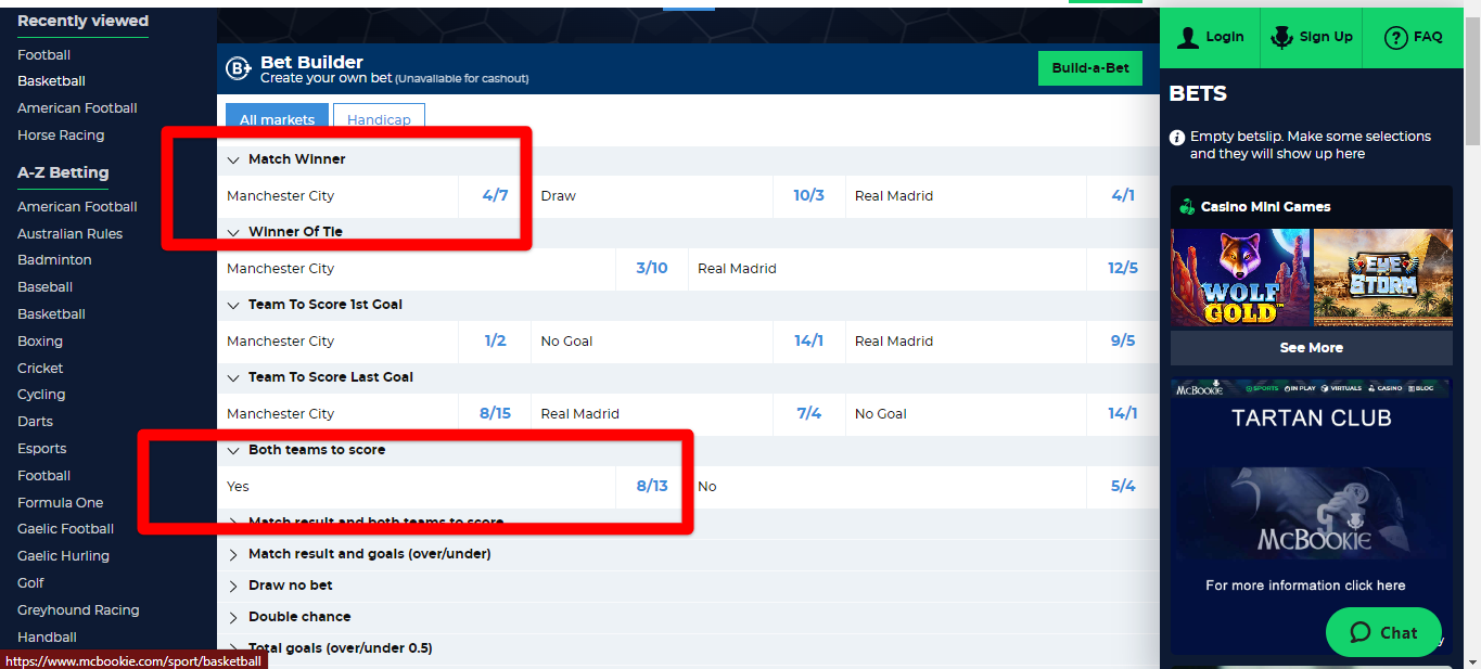 McBookie’s standard betting page