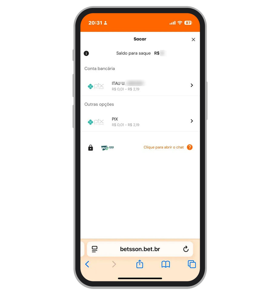 Saque na plataforma Betsson