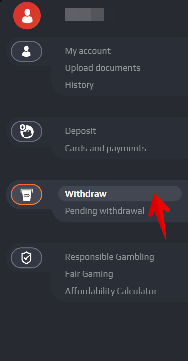 Click “Withdraw” from the list