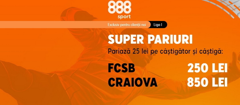 Pariază pe FCSB - U Craiova şi prinde super cotele din promoţia 888 Sport!