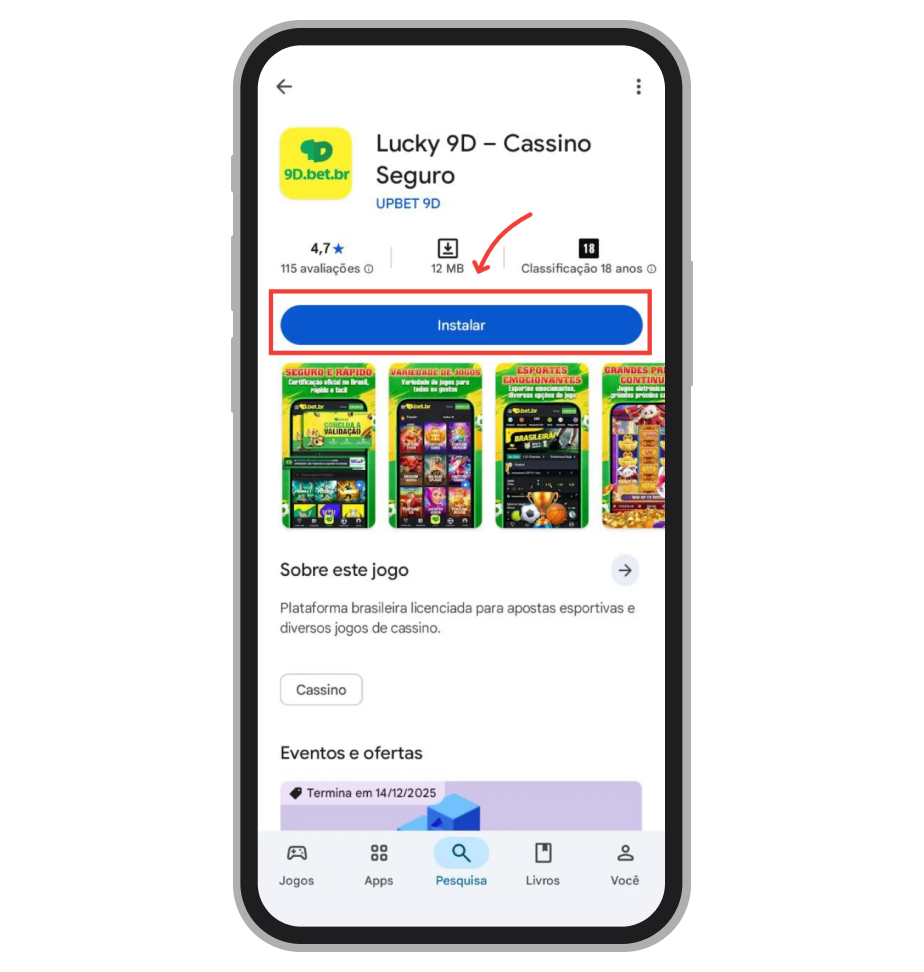 Toque no botão "Instalar 