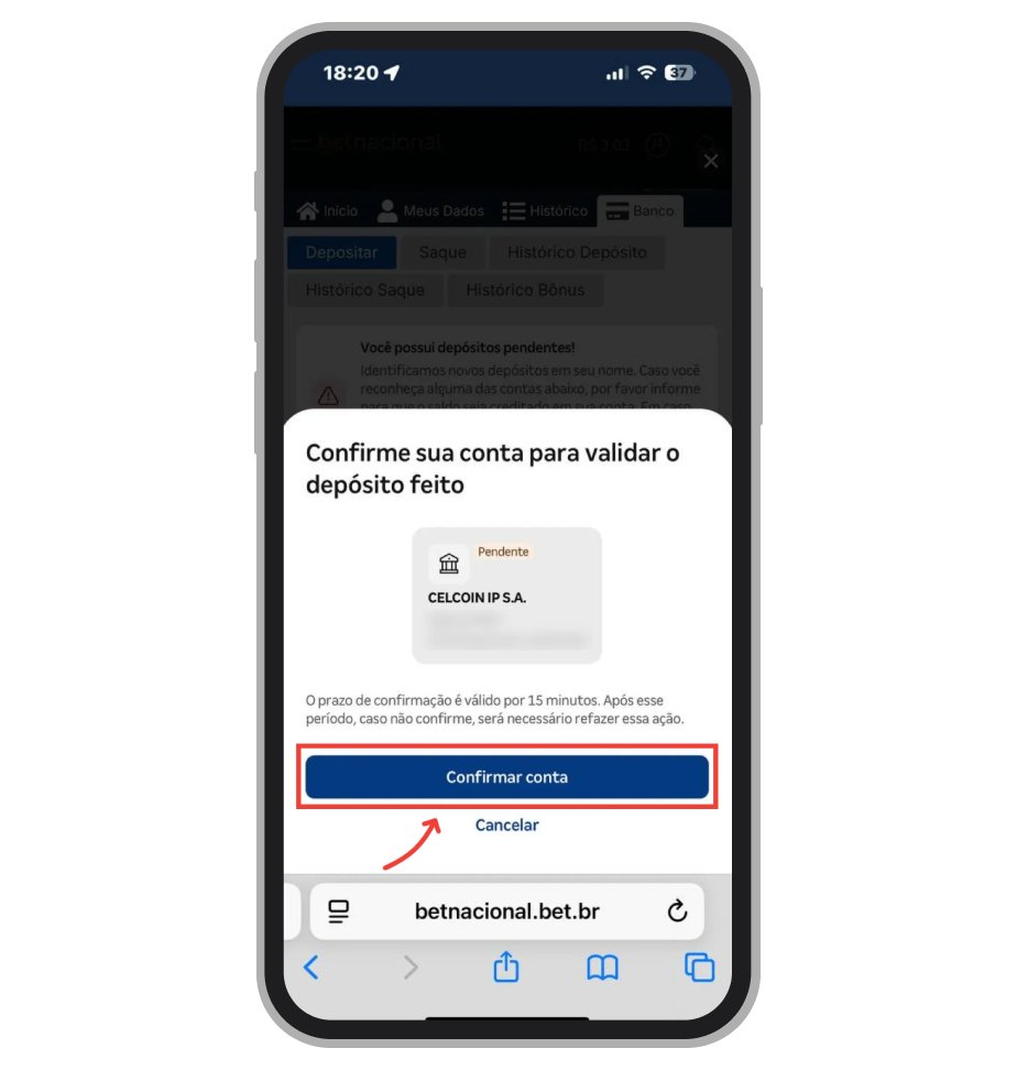Confirme a conta para que seja adicionada a suas contas cadastradas para pagamento na plataforma 