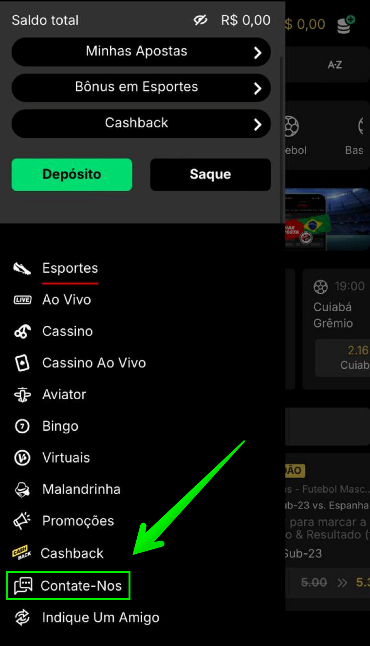 Clique com o botão “Contate-nos”