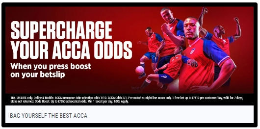 Supercharge your Acca bets with a boost as well as a potentioal Free bet from Ladbrokes Acca Insurance.