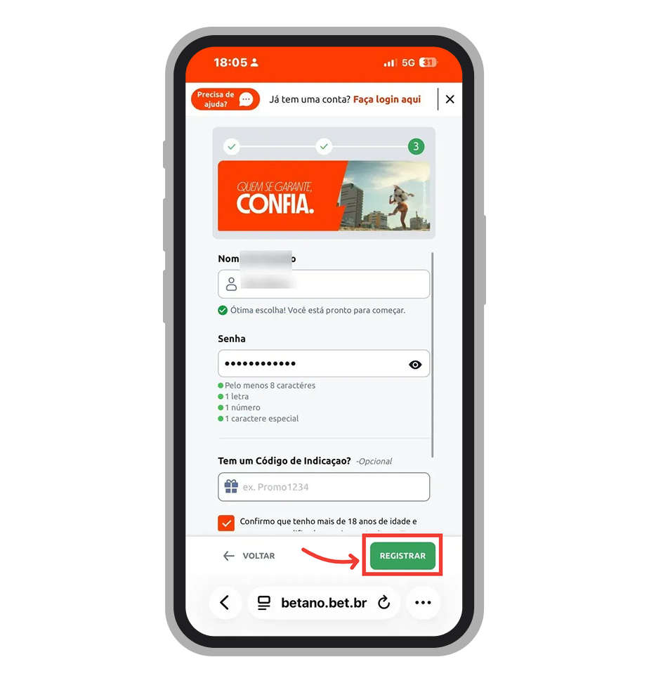 Finalize o registro da sua conta 
